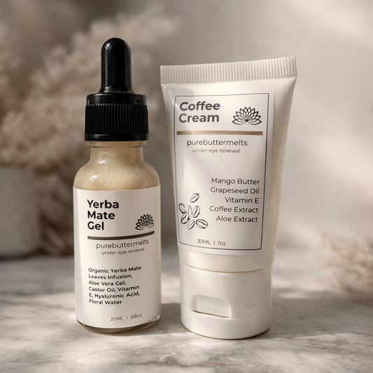 Bright Eyes Duo — Yerba Mate Gel and Coffee Cream tube side by side — PureButterMelts
