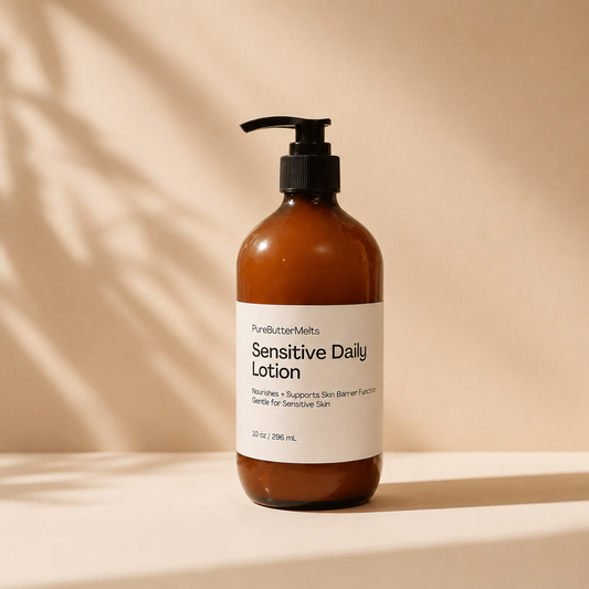 PureButterMelts Sensitive Daily Lotion bottle — gentle daily moisture for reactive, easily irritated skin