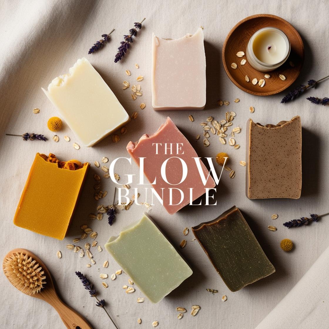 Customizable Glow Bundle showing choice of handmade beauty bars, exfoliating bars, and therapeutic soap bars.