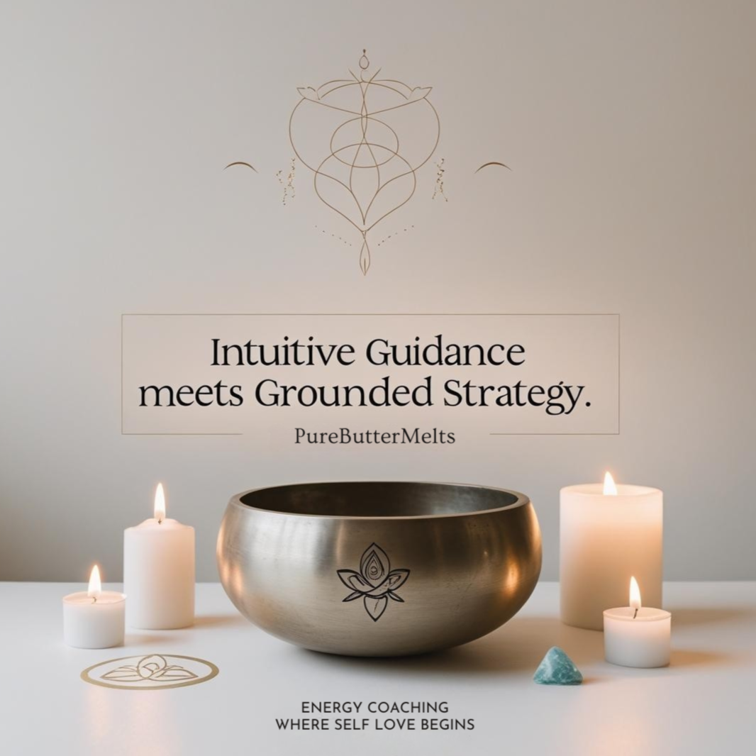 Crystal singing bowl and candles representing intuitive guidance and grounded wellness strategy within holistic mentoring.